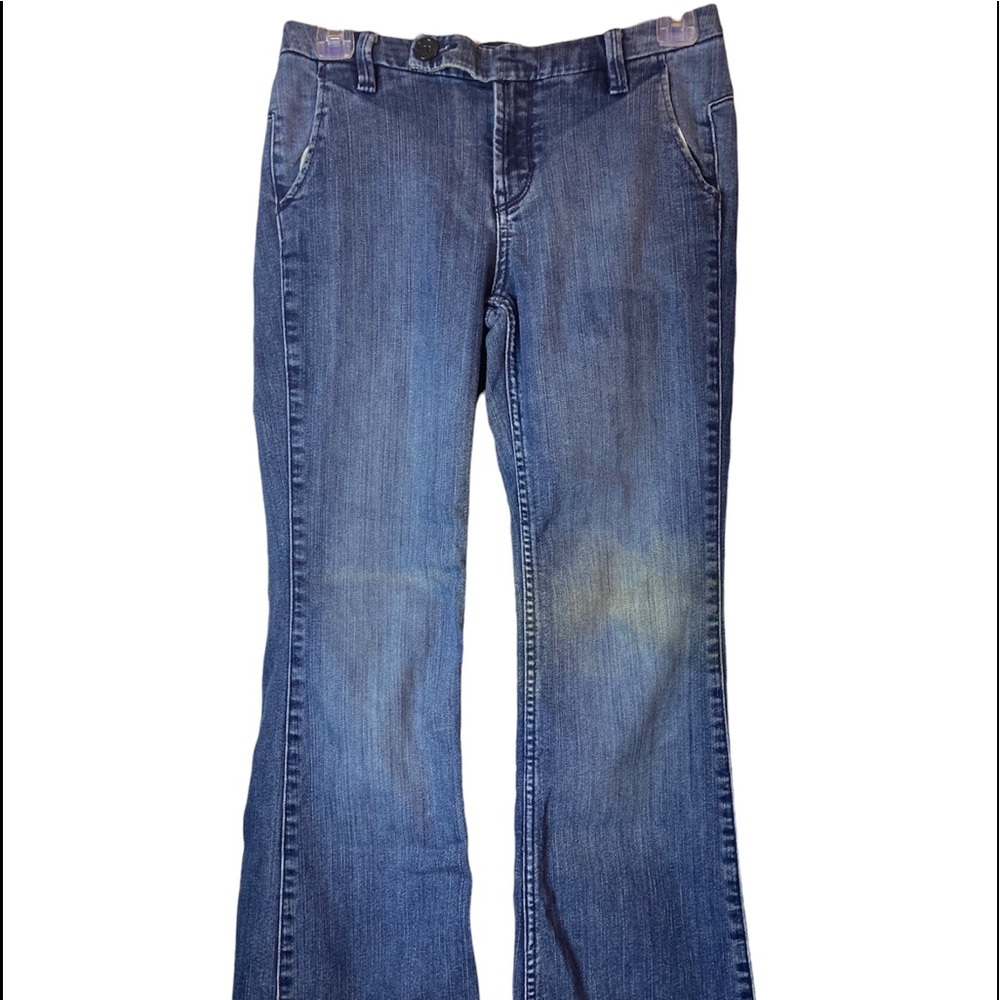 Banana Republic med wash flat front trouser denim blue jeans distressed 2 short